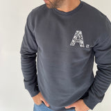 Slate Grey Floral Letterman Embroidered Sweatshirt