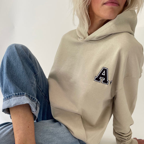 Sand Collegiate Embroidered A. Hoodie