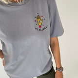 Mid Grey Fortune Palm Embroidered T-shirt