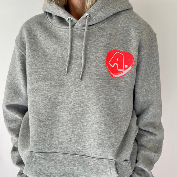 Grey Marl A. Love heart Embroidered Hoodie